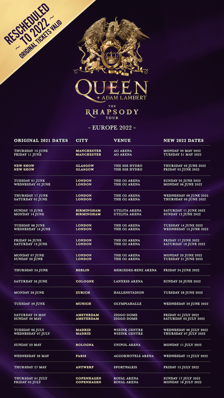 Queen + Adam Lambert posponen de nuevo la gira europea para 2022