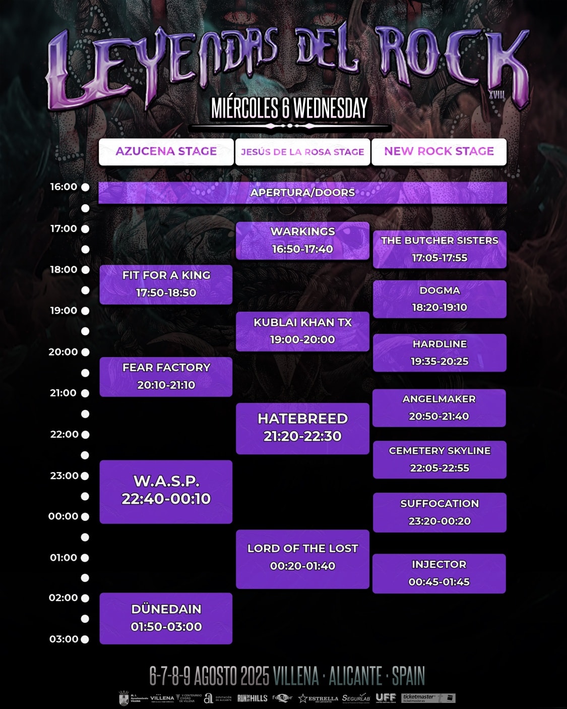leyendas del rock 2025 horarios 6 de agosto