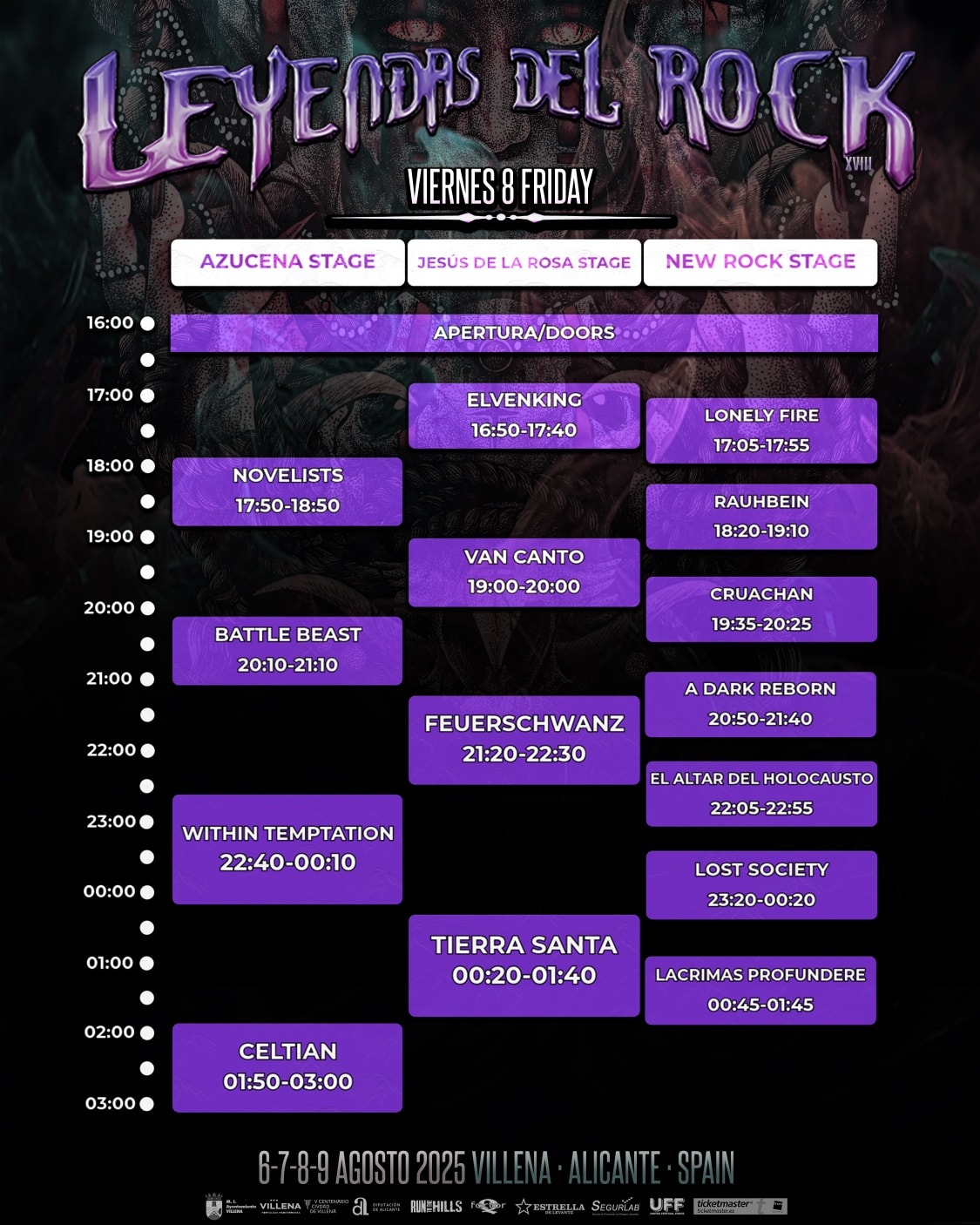 leyendas del rock 2025 horarios 8 de agosto