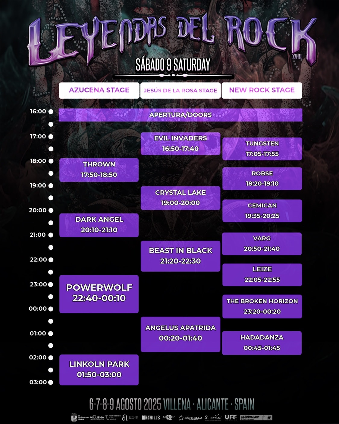 leyendas del rock 2025 horarios 9 de agosto