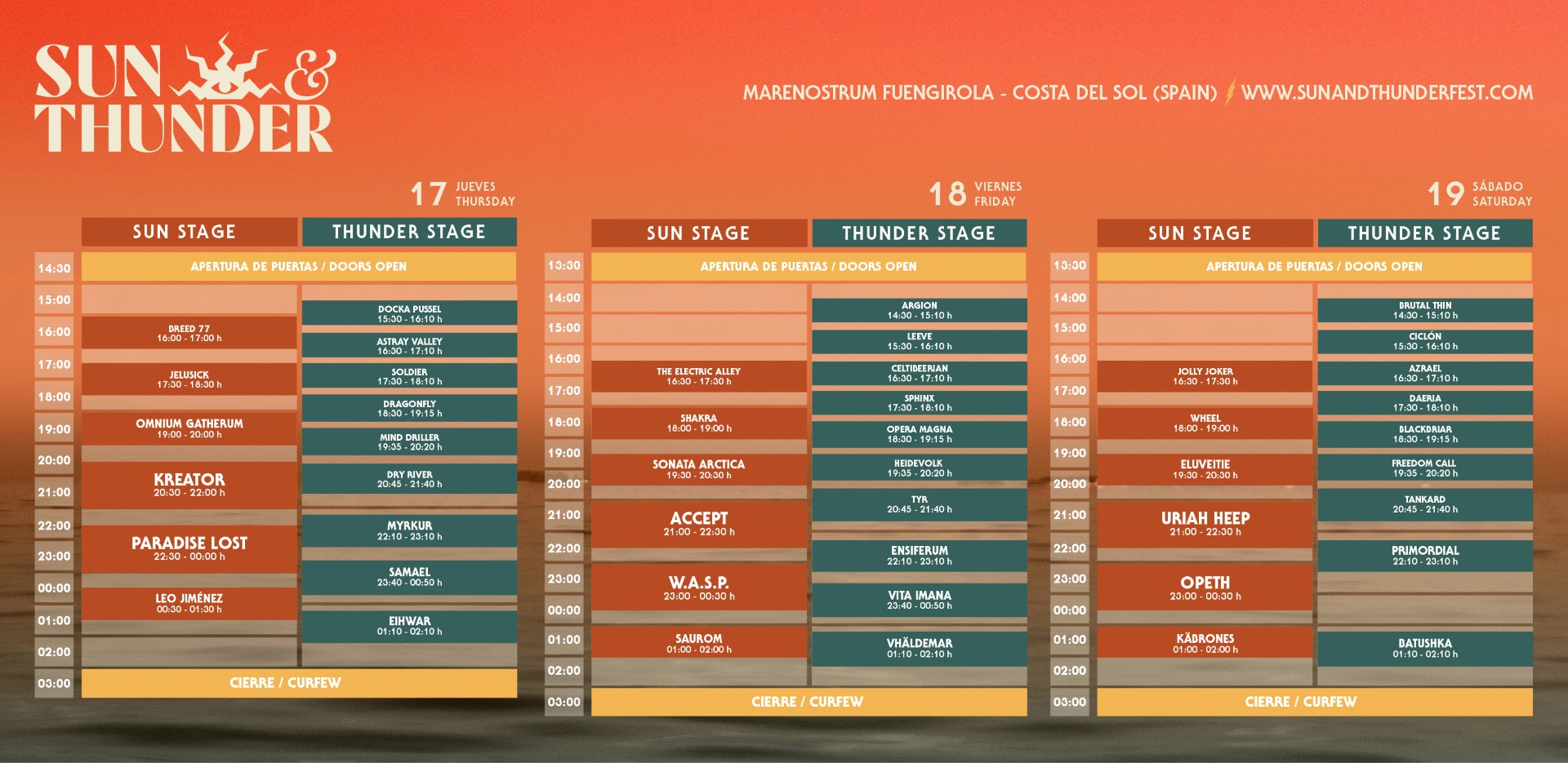 sun and thunder 2025 - horarios