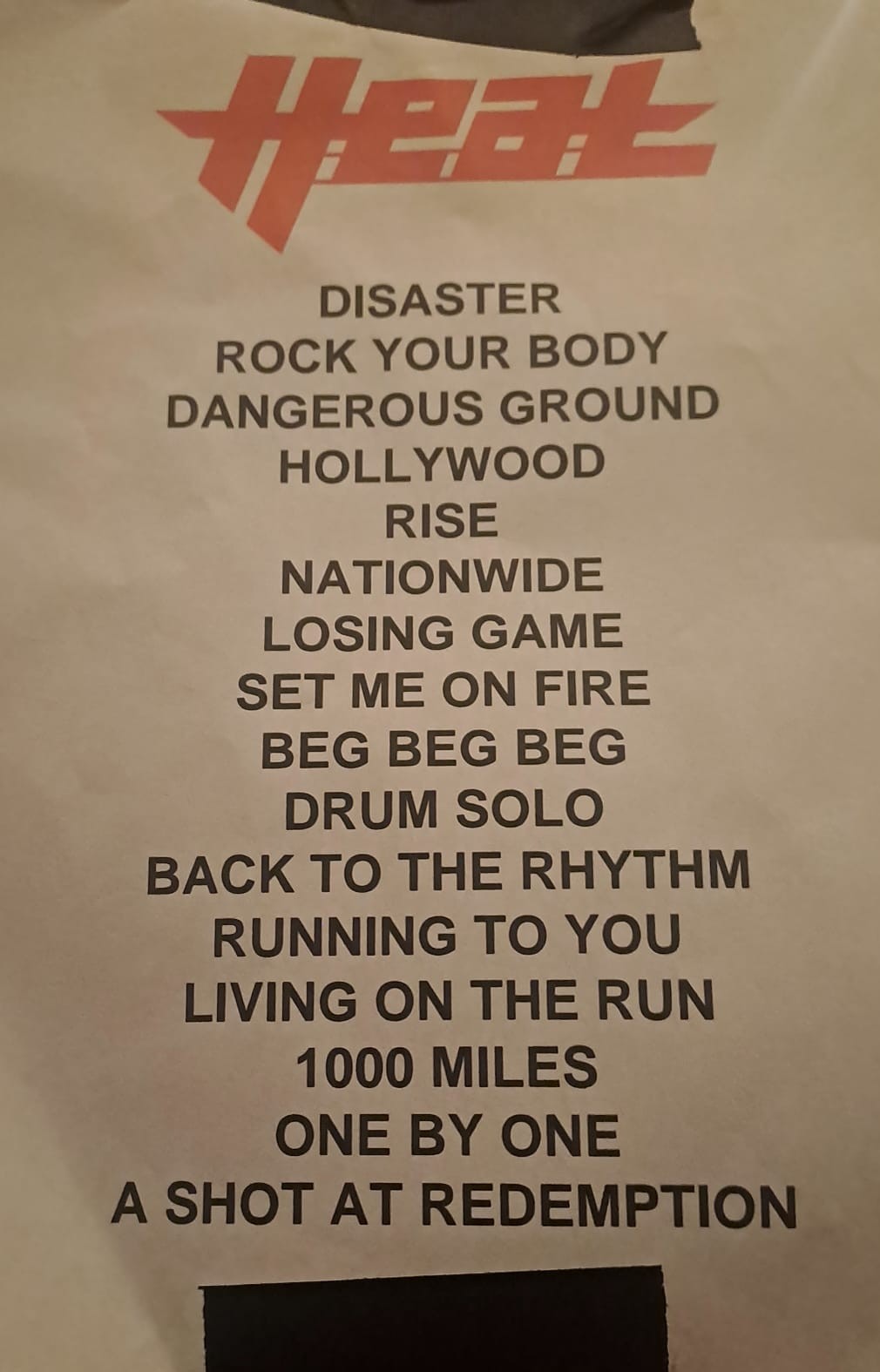 Heat setlist