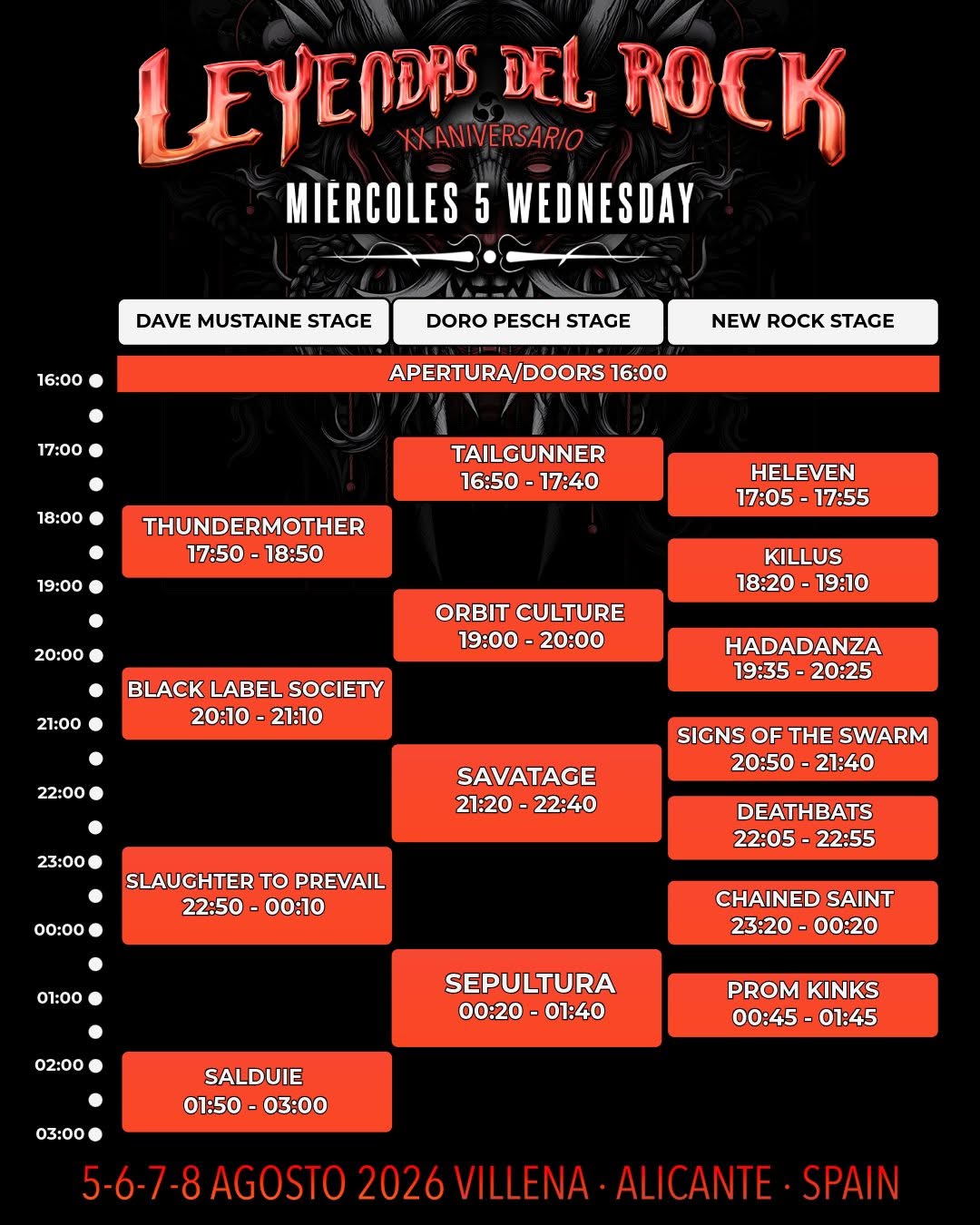 leyendas del rock 2026 - miércoles 5 de agosto